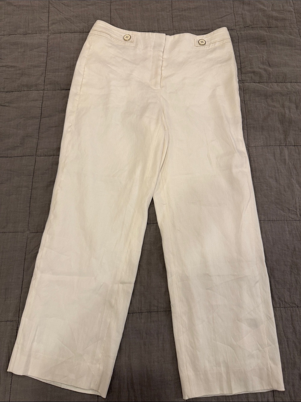 White House Black Market Women's Cropped White Linen Blend Pants